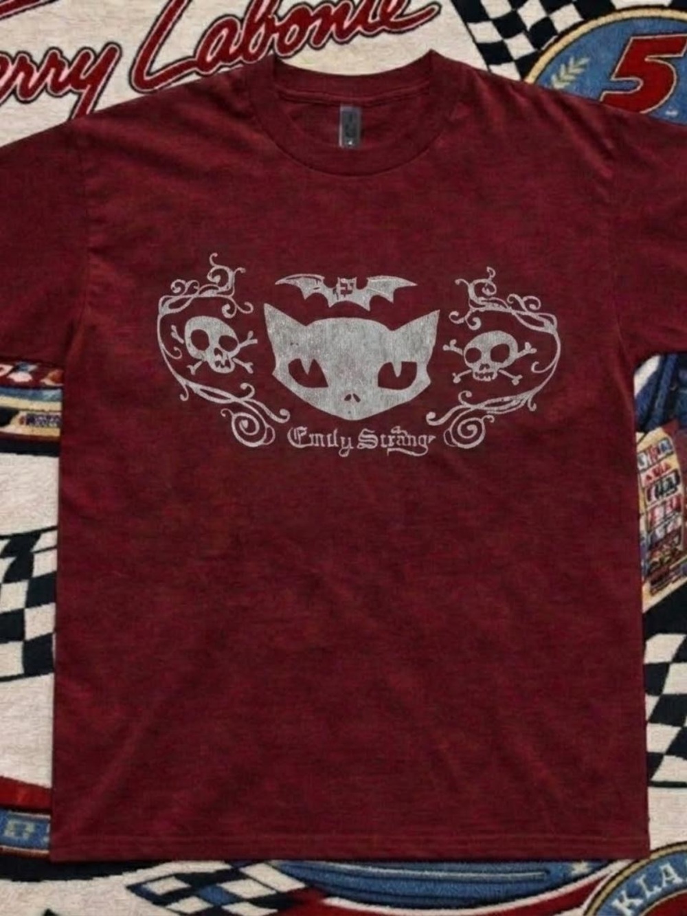 Gildan Maroon Short Sleeve Tee with Silver Gothic Cat Graphic